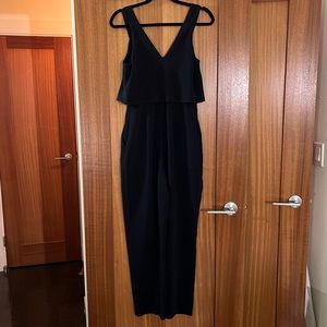 Zara Navy V-neck Jumpsuit